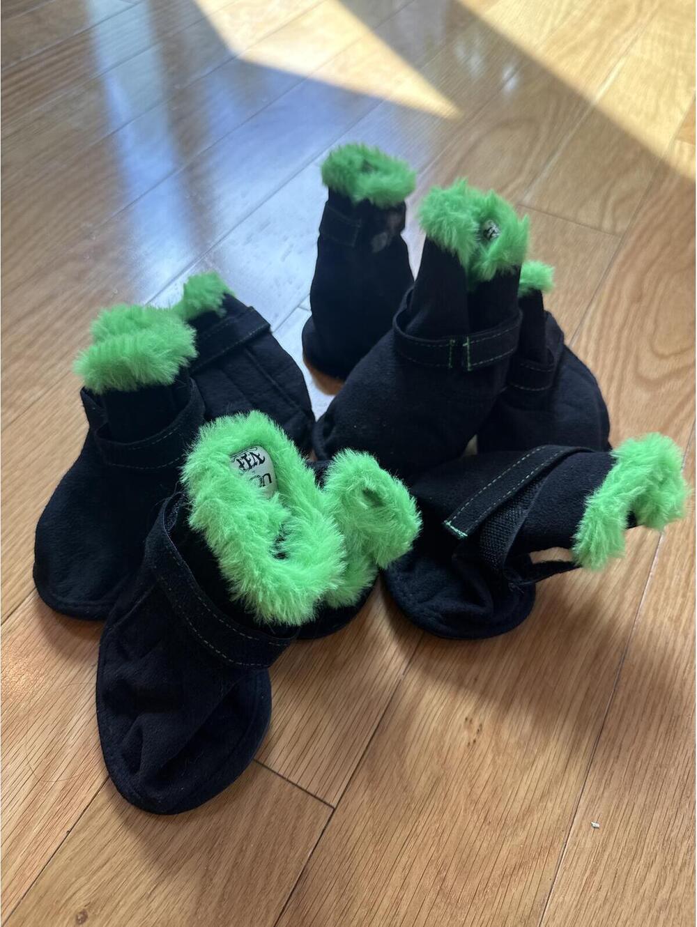 UGG Black and Green Furry Pet Boots - Set of 4
